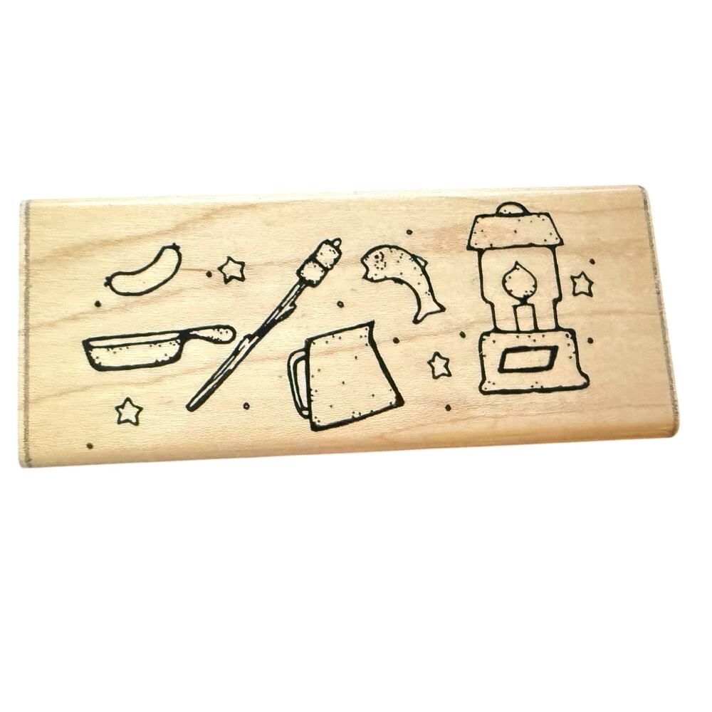 DOTS  Camping Border P139 Large Rubber Stamp